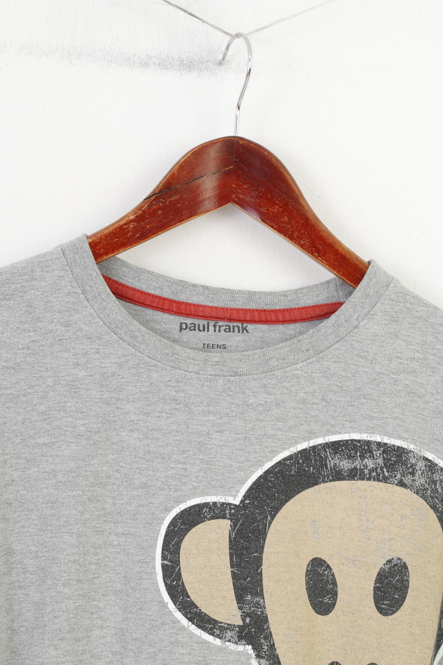 Paul Frank Tenns Garçons 16 Ans 176 T-Shirt Gris Graphique Grand Logo Singe Coton Col Rond Manches Courtes Haut