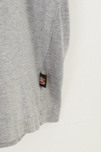 Paul Frank Tenns Boys 16 Age 176 T-Shirt Grey Graphic Big Logo Monkey Cotton Crew Neck Short Sleeve Top