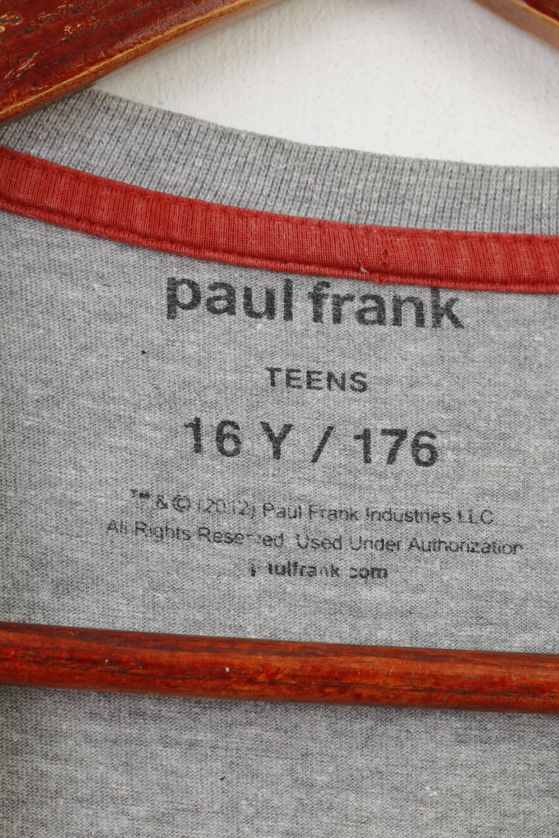 Paul Frank Tenns Boys 16 Age 176 T-Shirt Grey Graphic Big Logo Monkey Cotton Crew Neck Short Sleeve Top