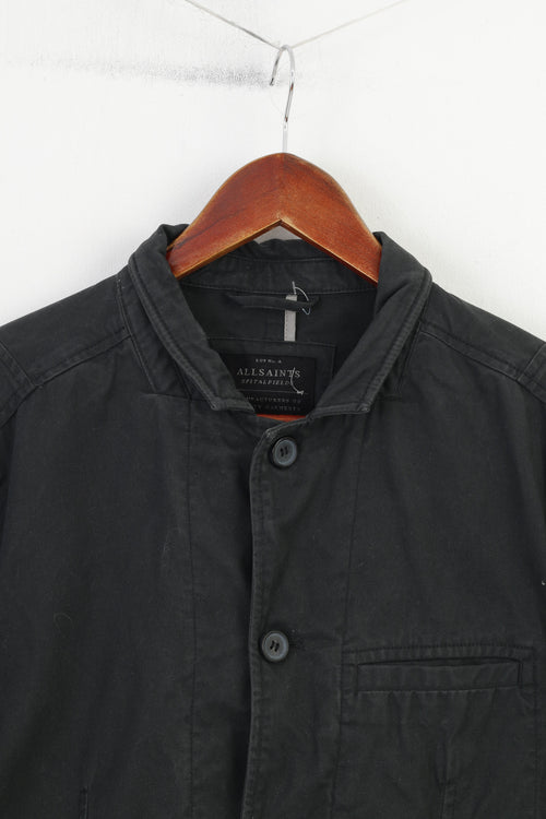 Allsaints Hommes 42 Blazer Charbon Col Bas Poches Coton Veste Vintage