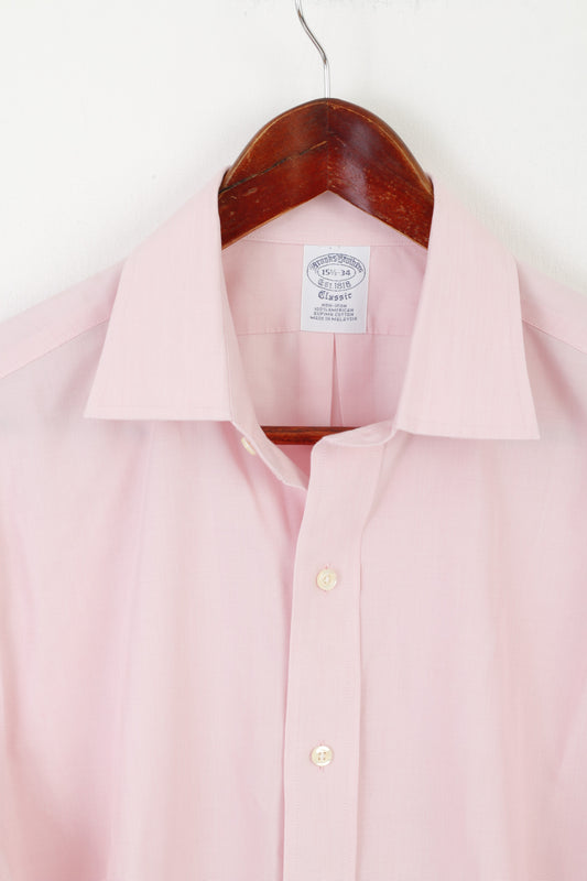 Brooks Brothers Classic Men 15.5 34 L Casual Shirt Pink Cotton Cuff Long Sleeve Top