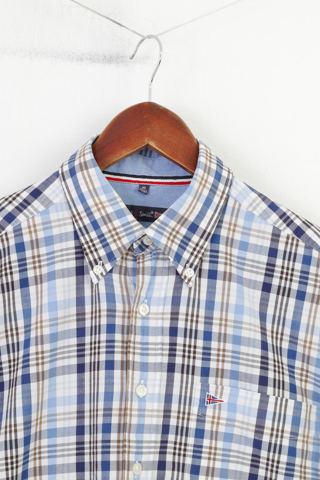 Paul R. Smith Hommes M Chemise décontractée Bleu à carreaux Coton à manches longues Coupe régulière Top