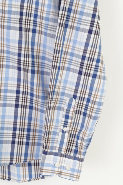 Paul R. Smith Camicia casual da uomo M. Top vestibilità regolare a maniche lunghe in cotone a quadri blu