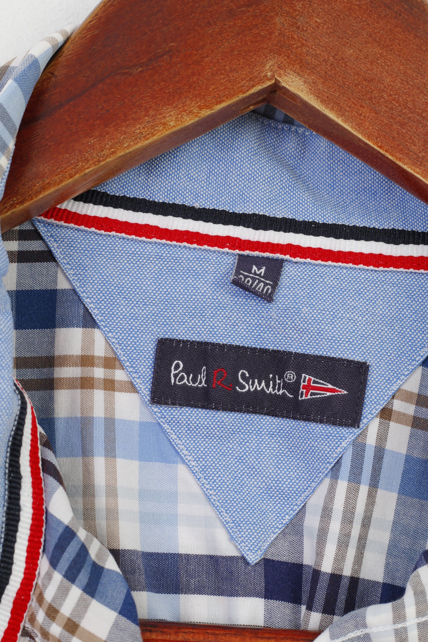 Paul R. Smith Camicia casual da uomo M. Top vestibilità regolare a maniche lunghe in cotone a quadri blu