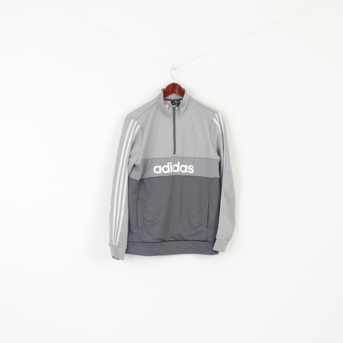 Adidas Youth 15-16 Age Shirt Gray Aeroready Zip Neck Sportswear Primegreen Top
