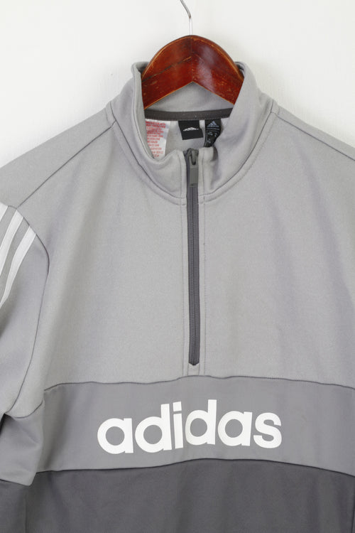 Adidas Youth 15-16 Age Shirt Gray Aeroready Zip Neck Sportswear Primegreen Top
