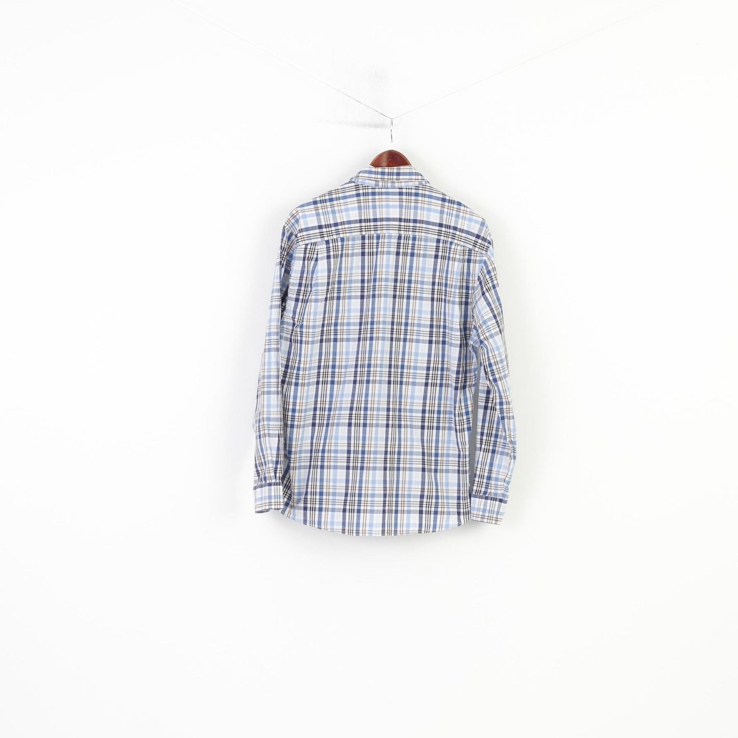 Paul R. Smith Camicia casual da uomo M. Top vestibilità regolare a maniche lunghe in cotone a quadri blu