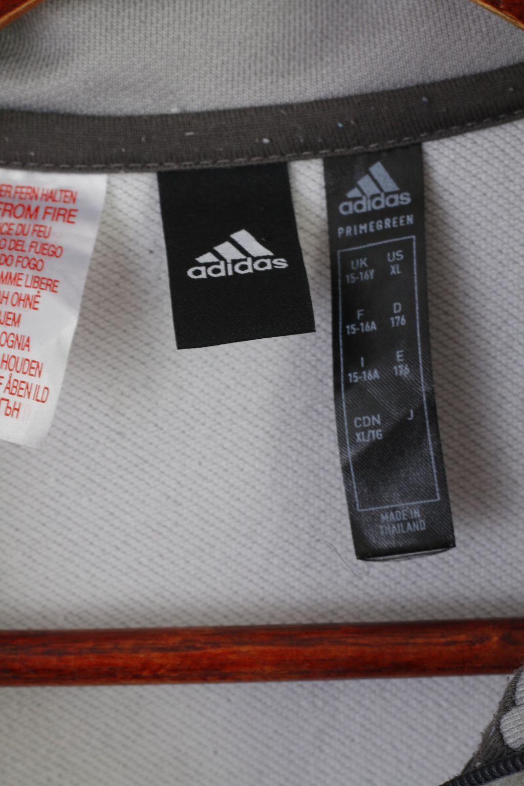 Adidas Youth 15-16 Age Shirt Gray Aeroready Zip Neck Sportswear Primegreen Top