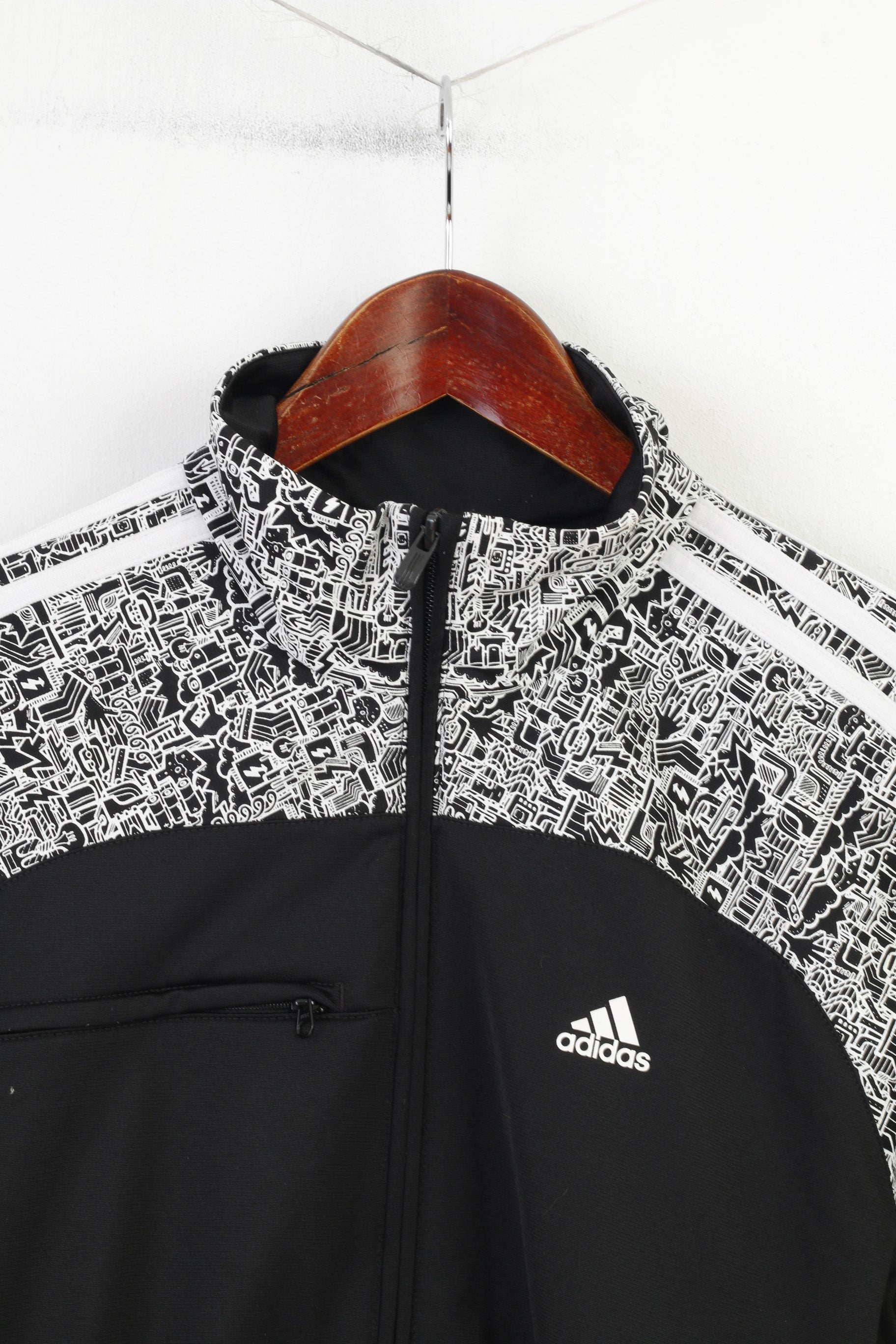 Adidas Men S Sweatshirt Full Zipper Black Collar  Sport Training Graphic Vintage Top