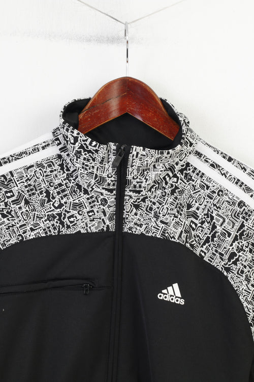 Adidas Men S Sweatshirt Full Zipper Black Collar  Sport Training Graphic Vintage Top