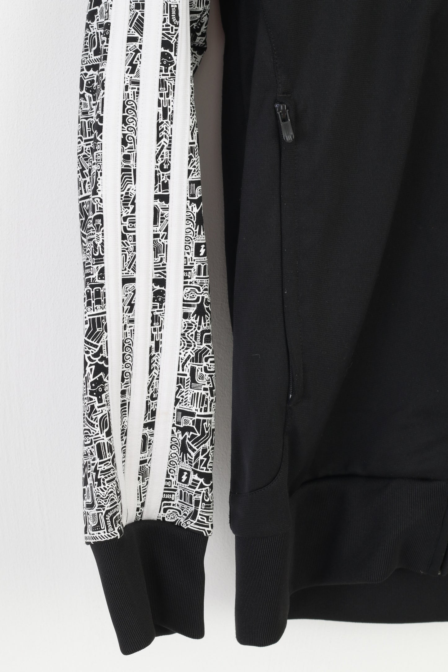Adidas Men S Sweatshirt Full Zipper Black Collar  Sport Training Graphic Vintage Top