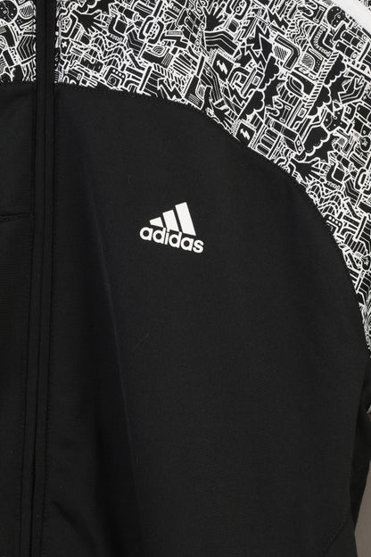 Adidas Men S Sweatshirt Full Zipper Black Collar  Sport Training Graphic Vintage Top