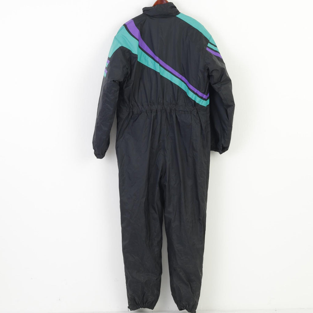 Tuta da sci da uomo Modeka L impermeabile in PVC nylon nero con cerniera intera colletto vintage imbottito