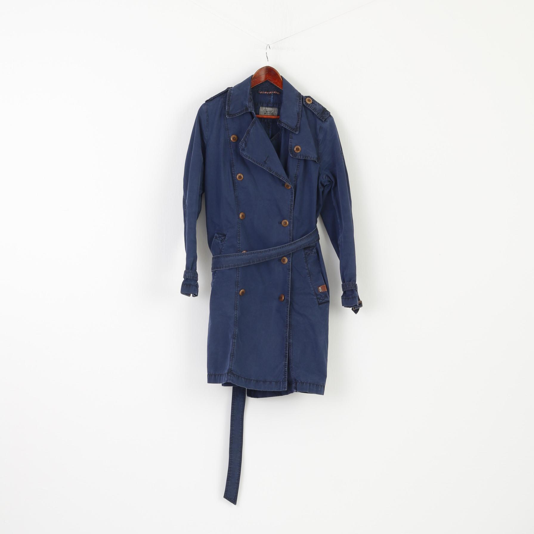 Camel Active Women 42 L Coat Navy Cotton Vintage Trench Belted Classic Top
