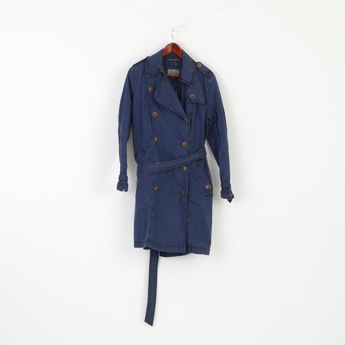 Camel Active Women 42 L Coat Navy Cotton Vintage Trench Belted Classic Top