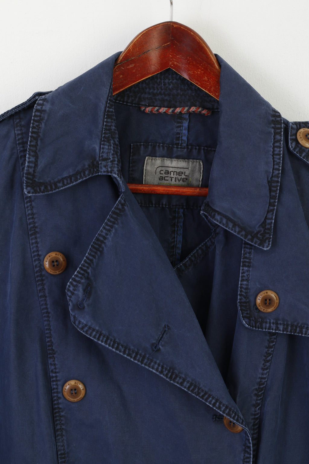 Camel Active Women 42 L Coat Navy Cotton Vintage Trench Belted Classic Top