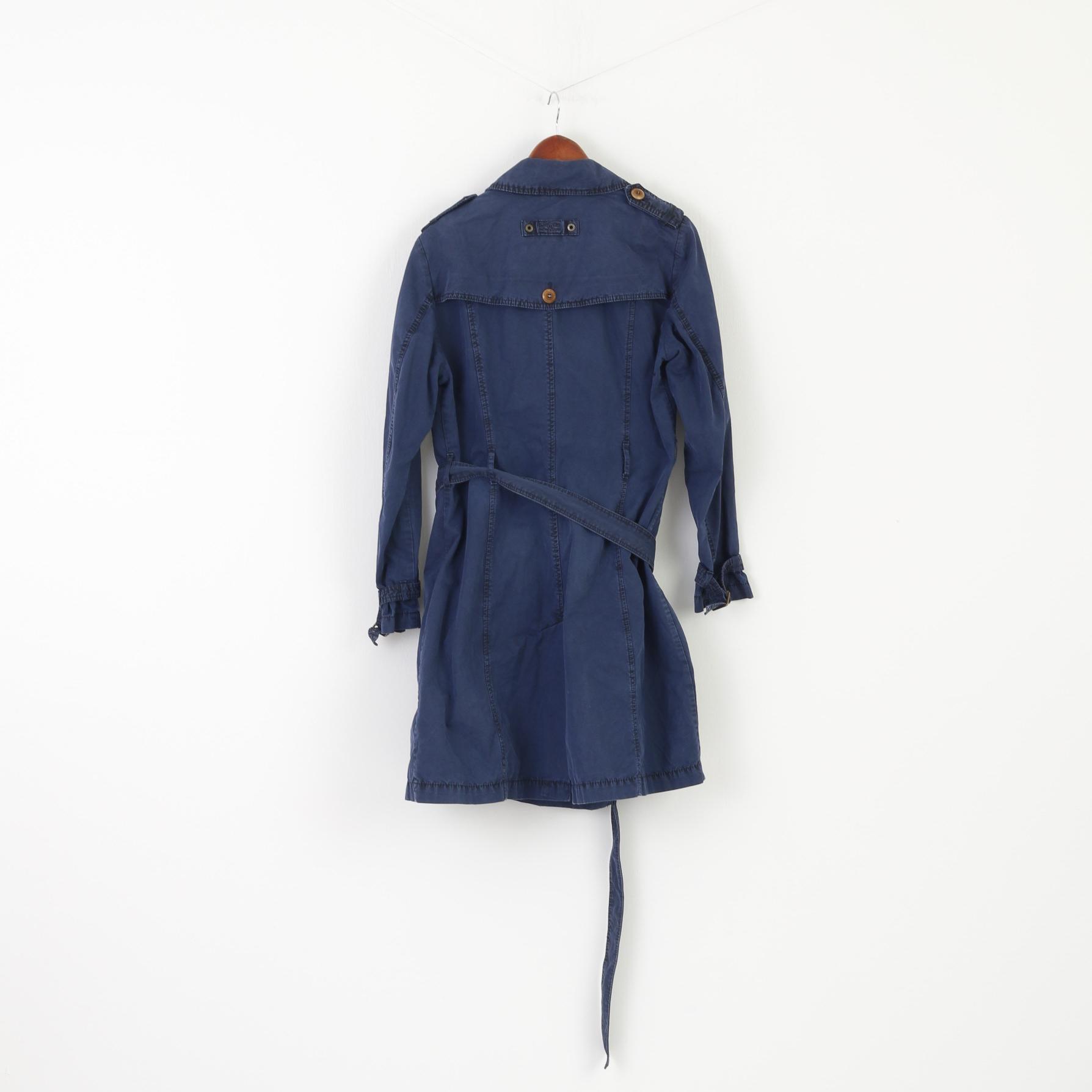 Camel Active Women 42 L Coat Navy Cotton Vintage Trench Belted Classic Top