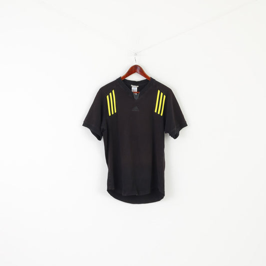 Maglietta Adidas da uomo a maniche lunghe in cotone nero vintage anni '90 con scollo a V, top attivo