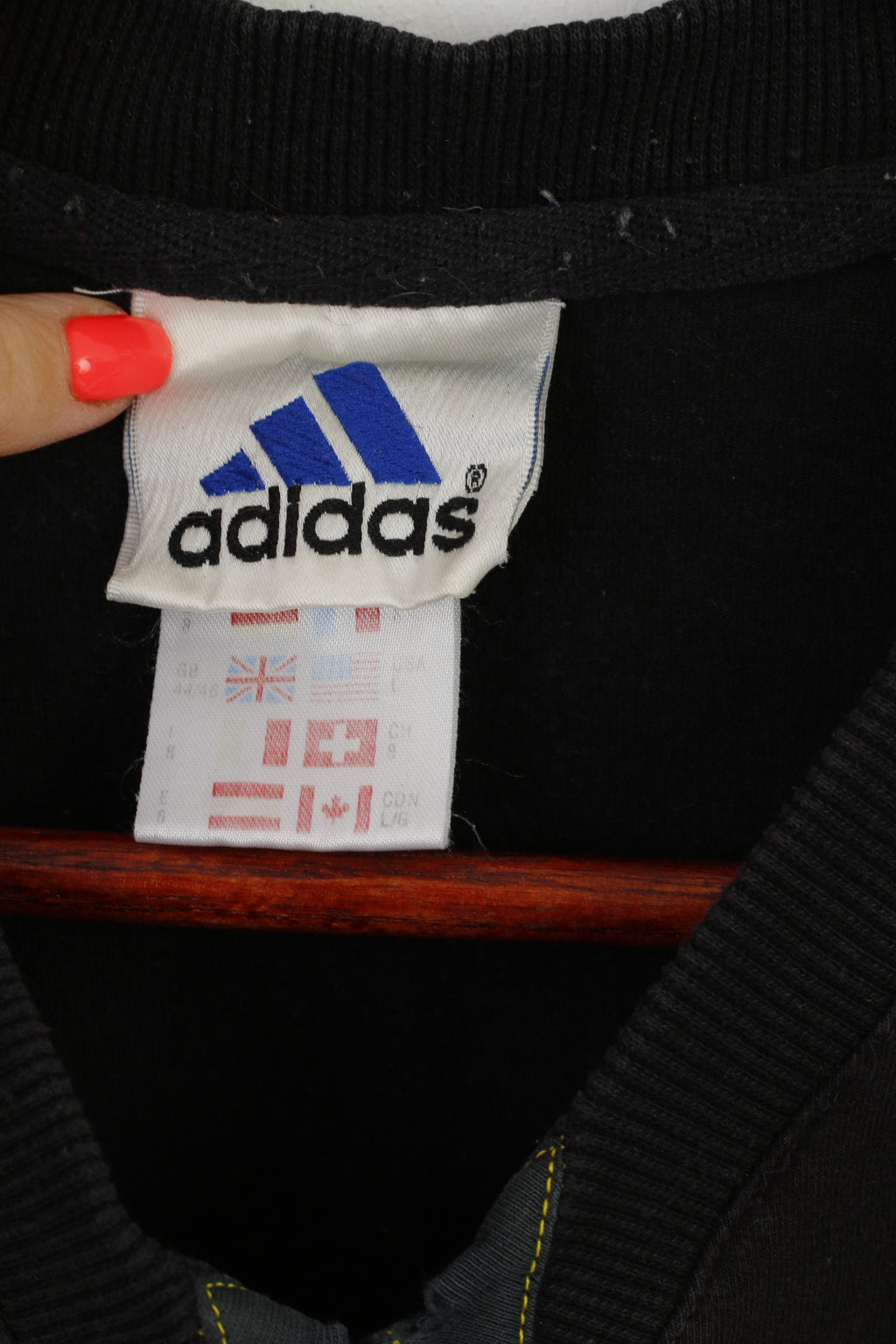 Adidas Men L Shirt Noir Coton vintage 90s Sportswear V Neck Active Top