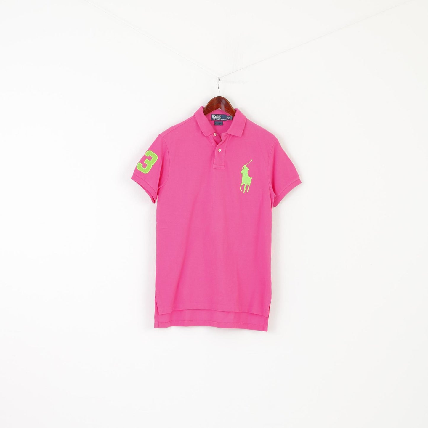 Polo by Ralph Lauren Men M Polo Shirt Pink Cotton Custom Fit Big Ponny Sport Top