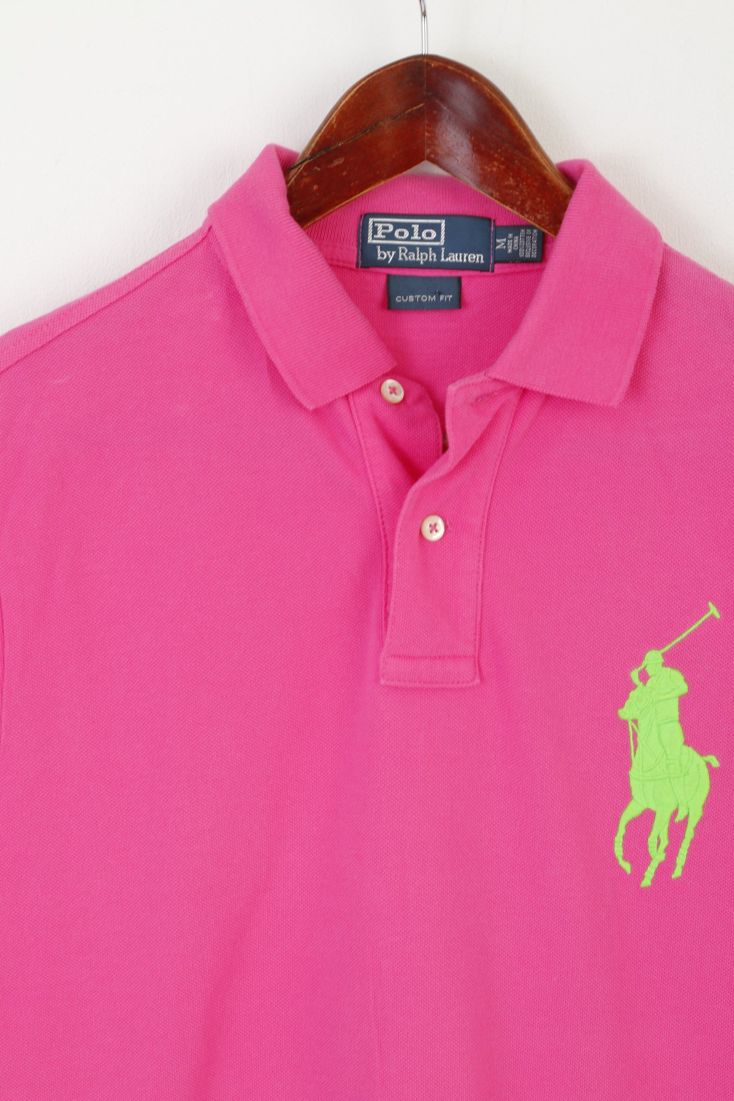 Polo by Ralph Lauren Men M Polo Shirt Pink Cotton Custom Fit Big Ponny Sport Top