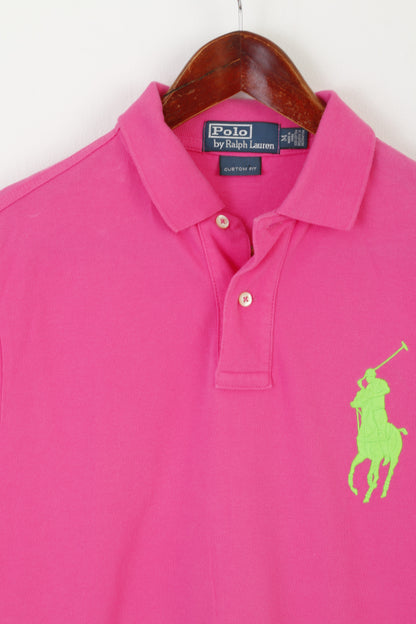 Polo by Ralph Lauren Men M Polo Shirt Pink Cotton Custom Fit Big Ponny Sport Top