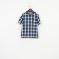 The North Face Men M Casual Shirt Checkered Blue Short Sleeve Cotton Classic Top
