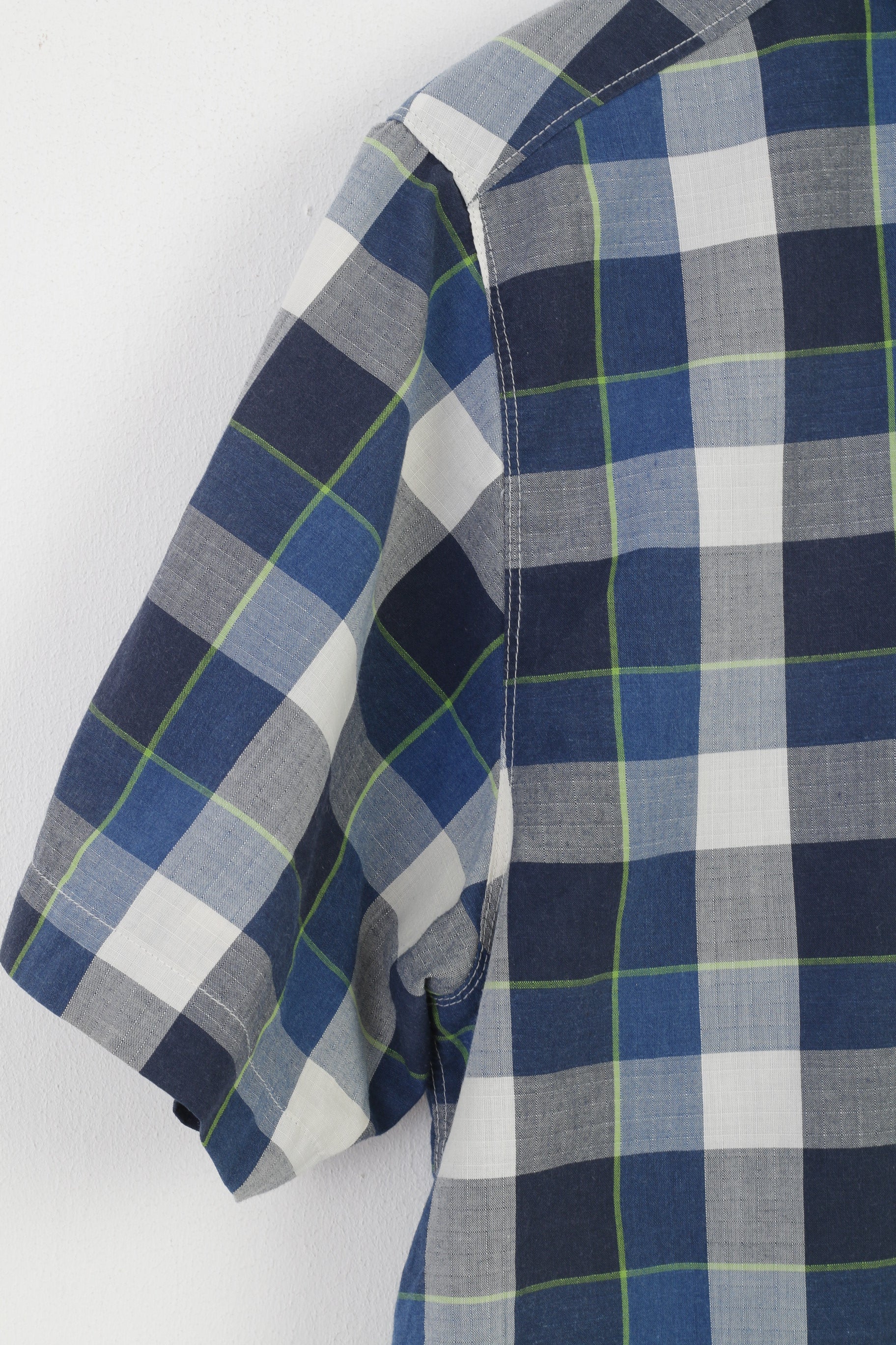 The North Face Men M Casual Shirt Checkered Blue Short Sleeve Cotton Classic Top