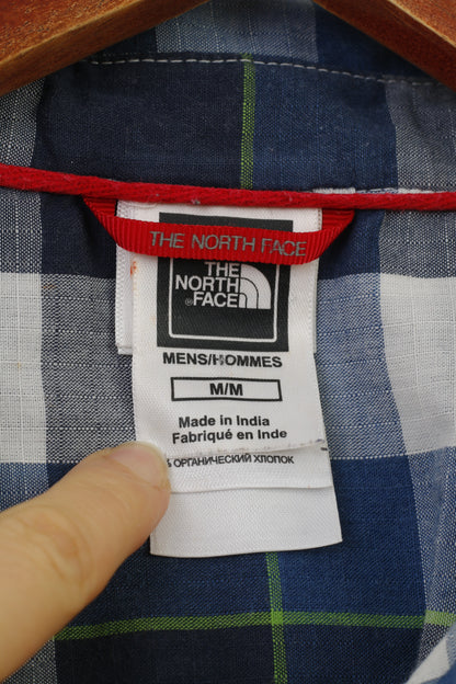 The North Face Men M Chemise décontractée à carreaux bleu à manches courtes en coton haut classique