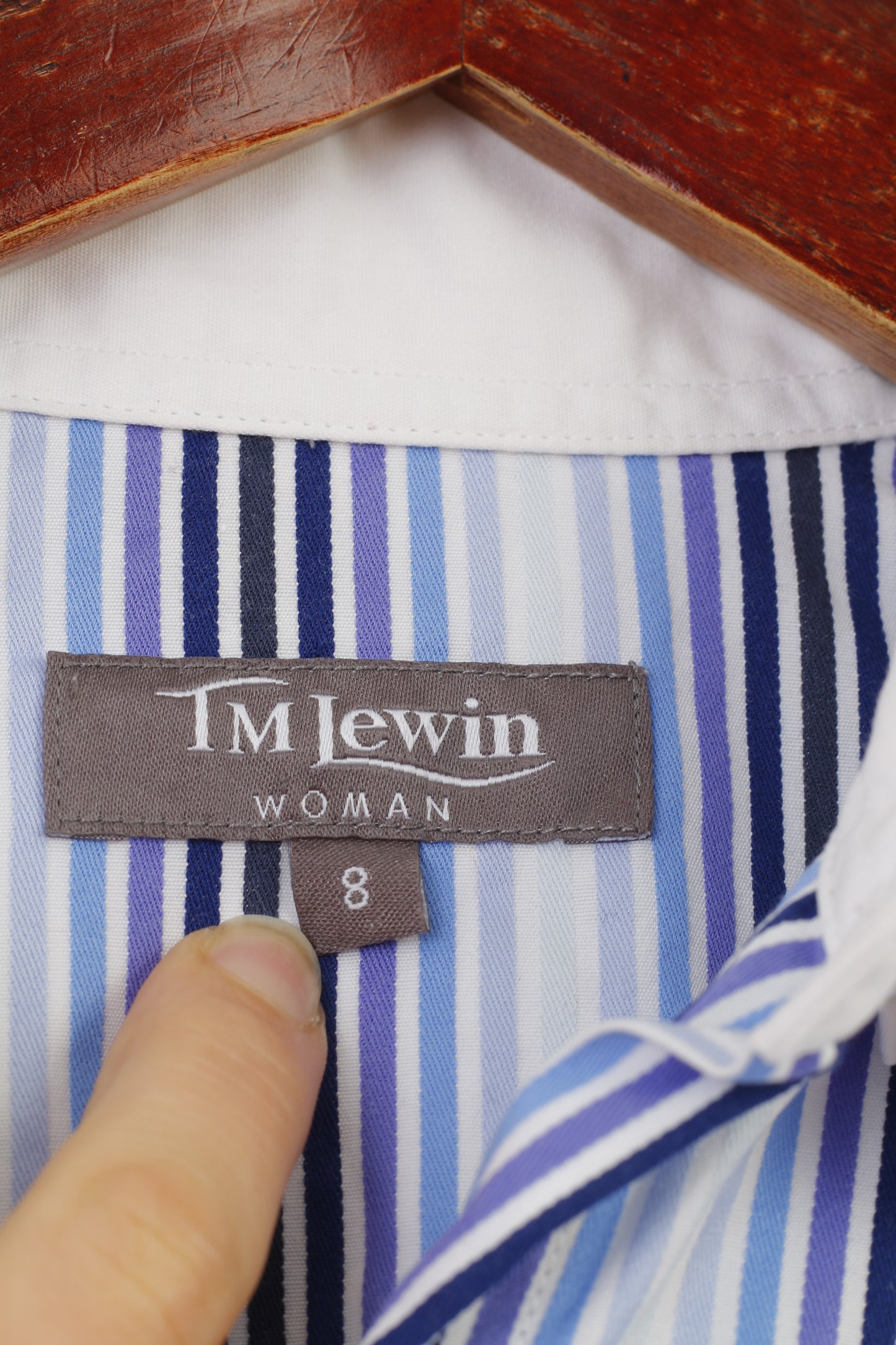 TM Lewin Femmes 8 S Chemise décontractée rayée col boutonné haut à manches longues
