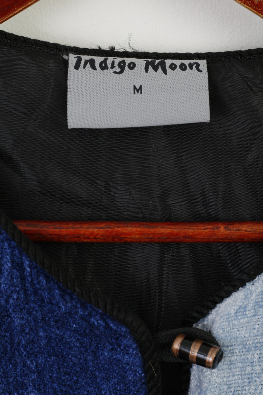 Indigo Moon Women M Jacket Blue Viscose Patchwork Emroidered Shoulder Pads Blazer