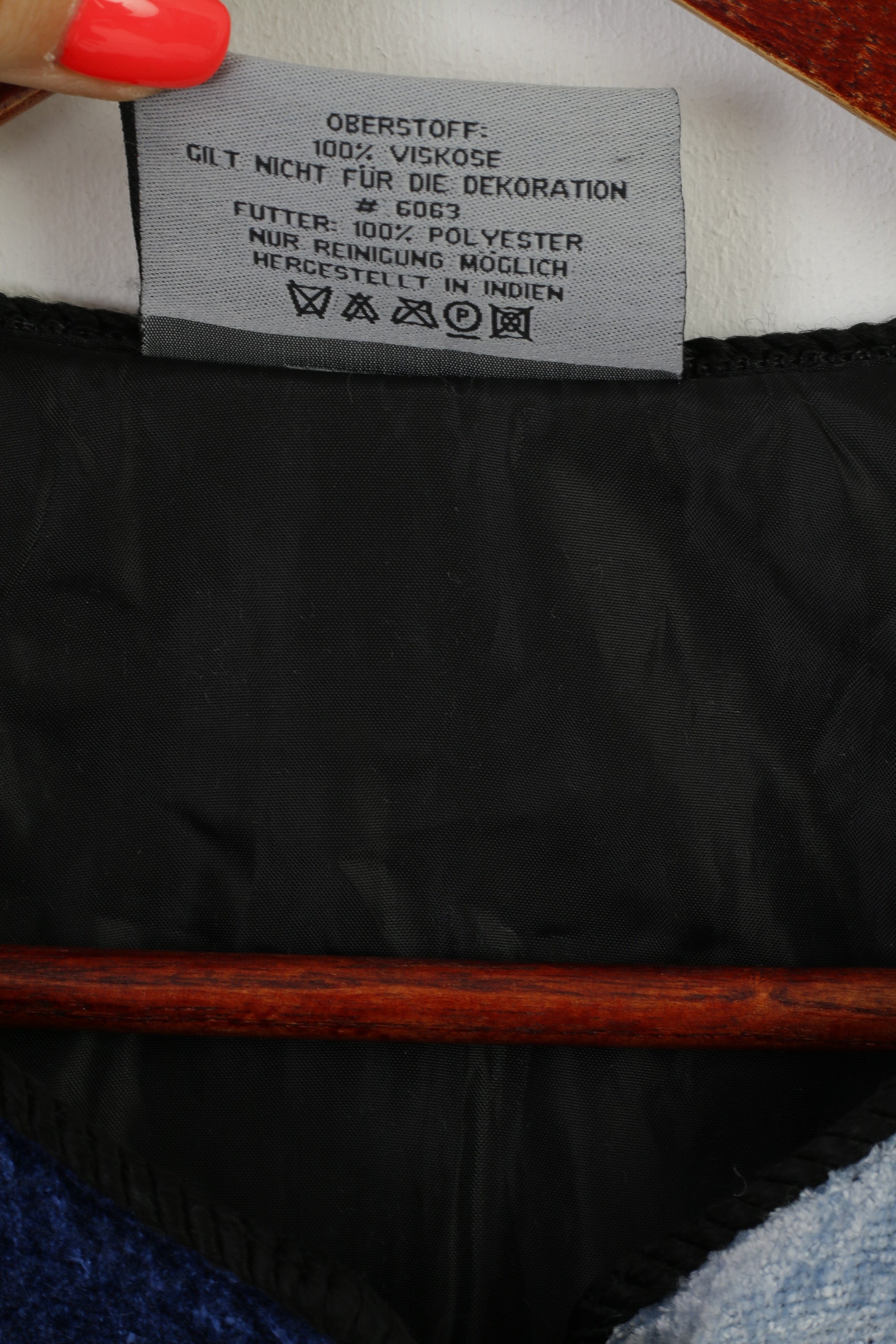 Indigo Moon Women M Jacket Blue Viscose Patchwork Emroidered Shoulder Pads Blazer