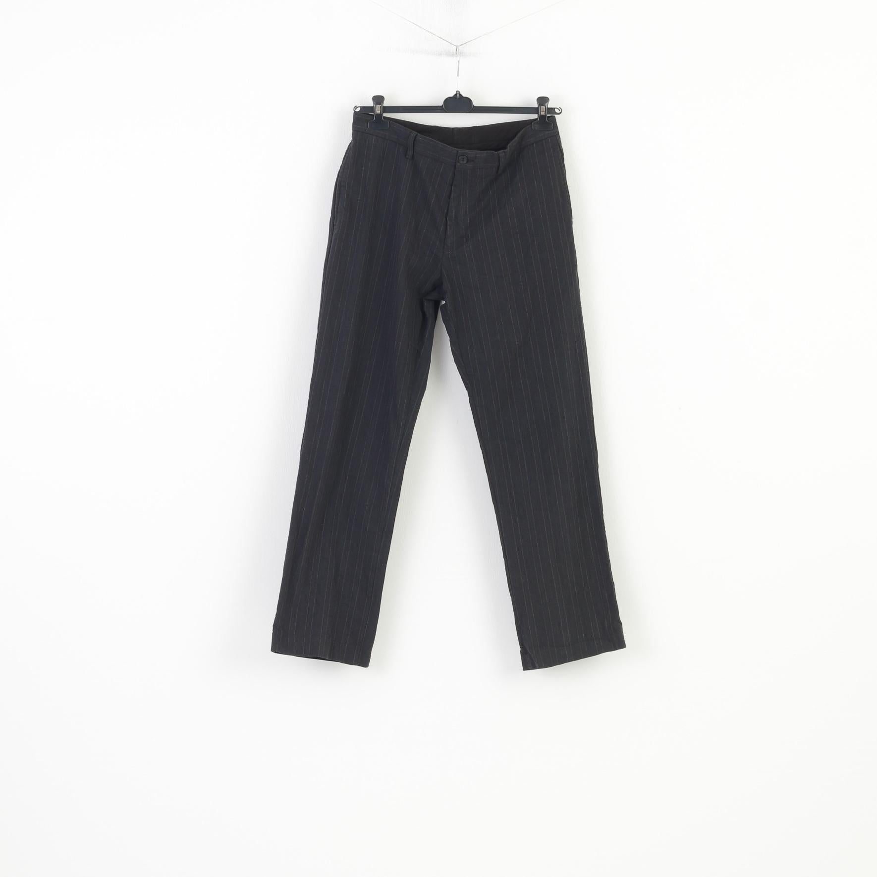 United Colors Of Benetton Men 50 Trousers Striped Cotton Charcoal Pockets Classic Top