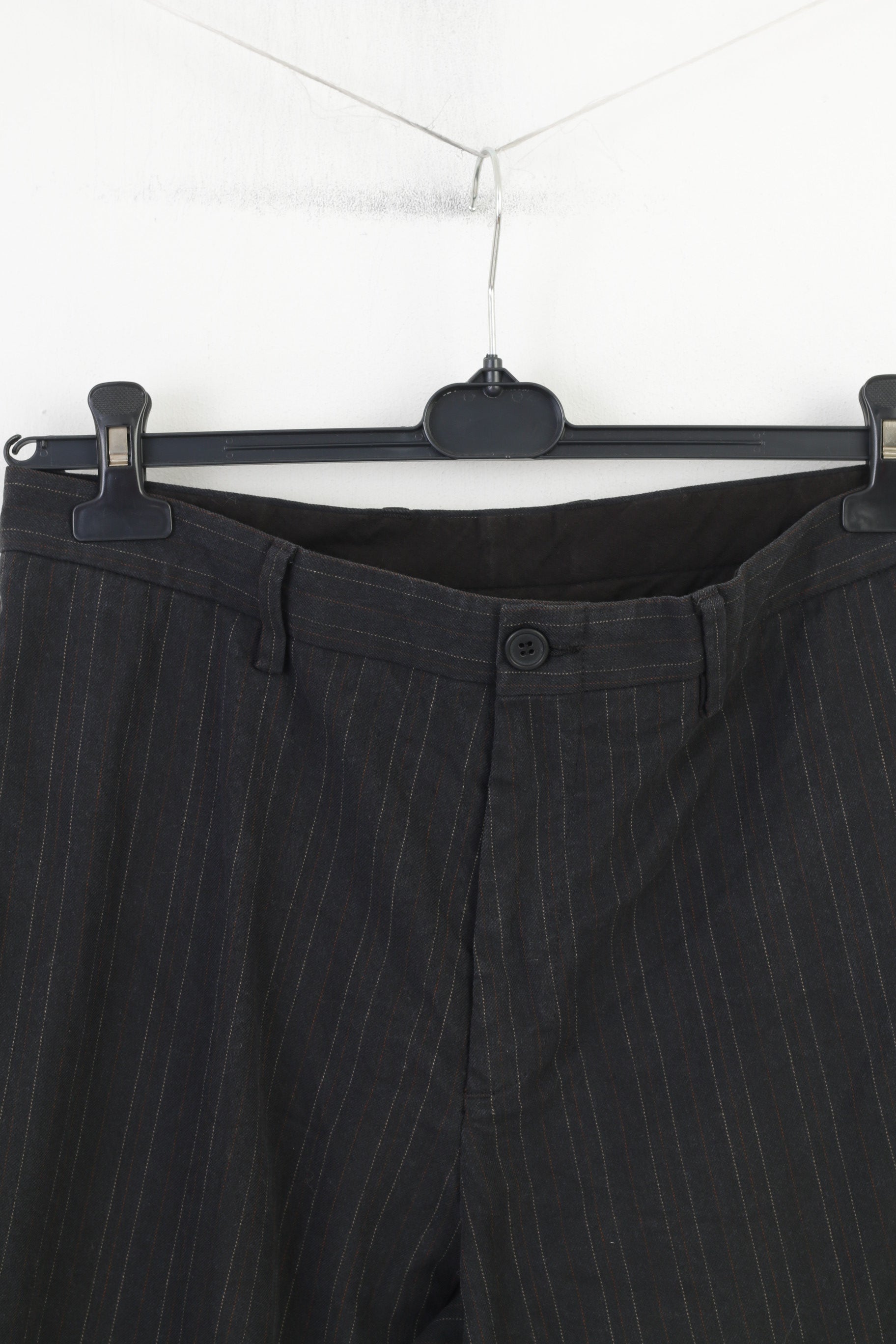 United Colors Of Benetton Men 50 Trousers Striped Cotton Charcoal Pockets Classic Top