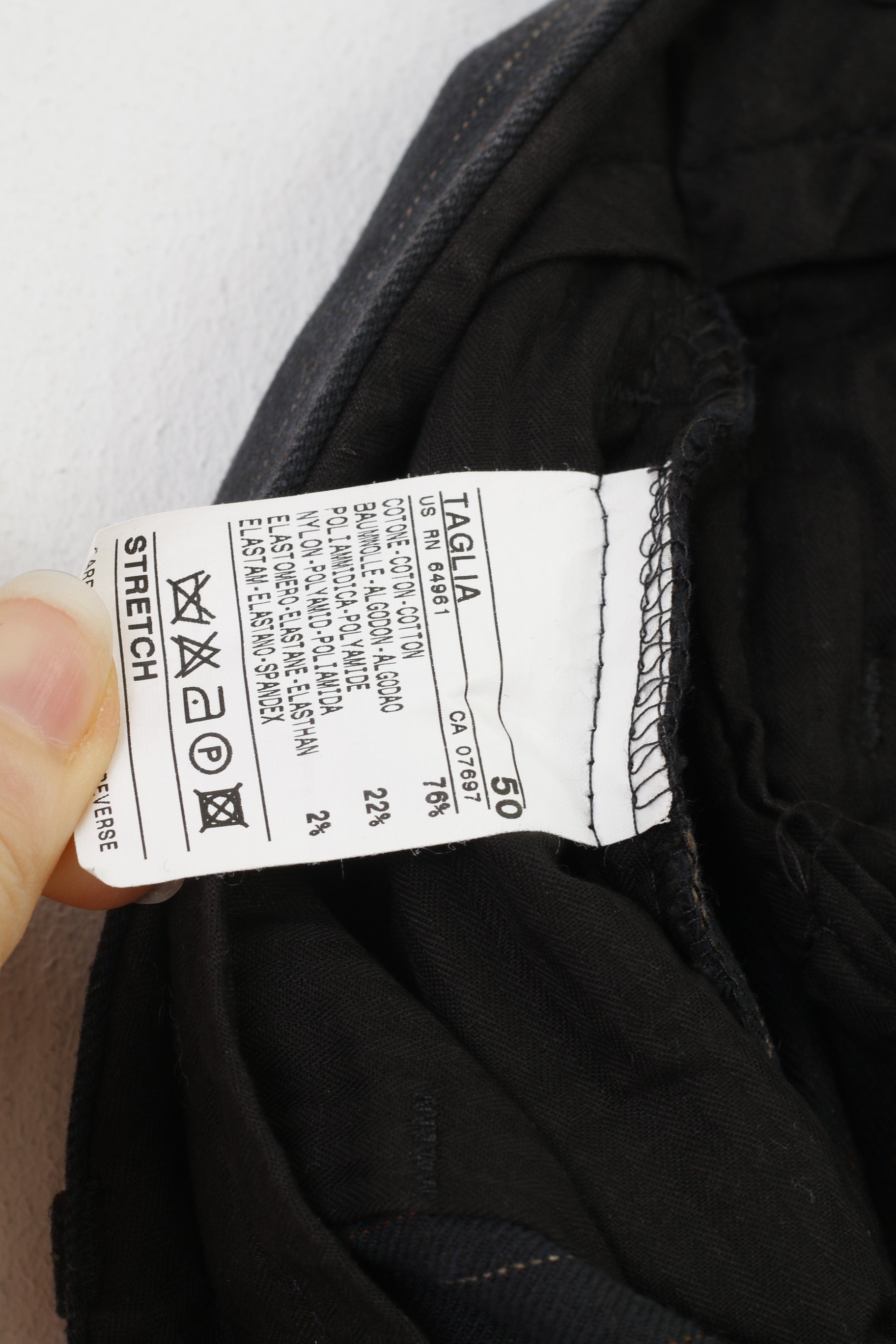 United Colors Of Benetton Men 50 Trousers Striped Cotton Charcoal Pockets Classic Top