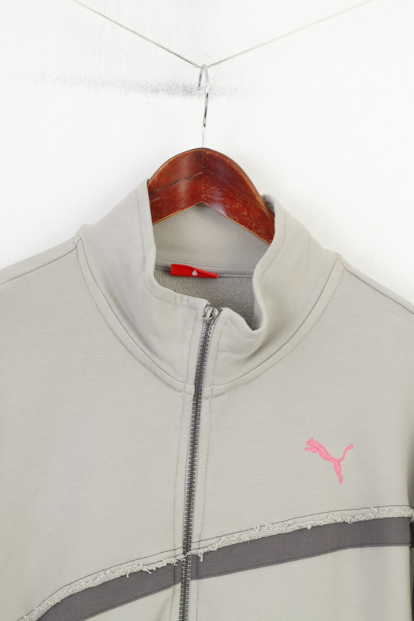 Puma Sweat-shirt XL pour femme Gris Fermeture éclair complète en coton avec poches d'entraînement vintage