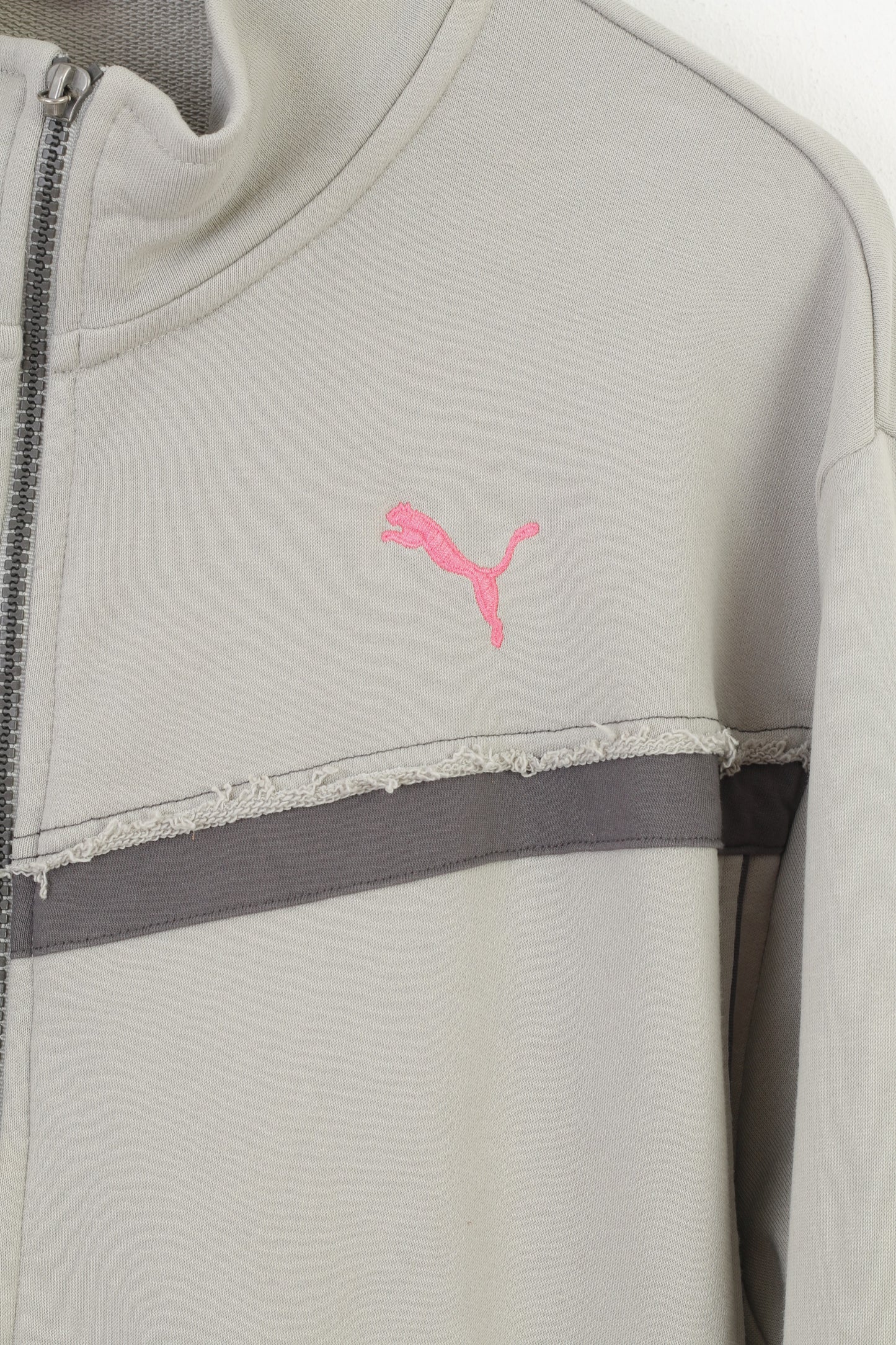 Puma Sweat-shirt XL pour femme Gris Fermeture éclair complète en coton avec poches d'entraînement vintage