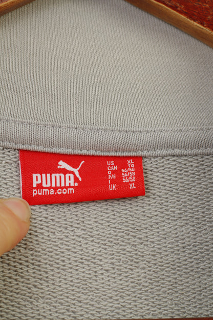 Felpa Puma XL da donna grigia con cerniera intera in cotone con tasche da allenamento vintage