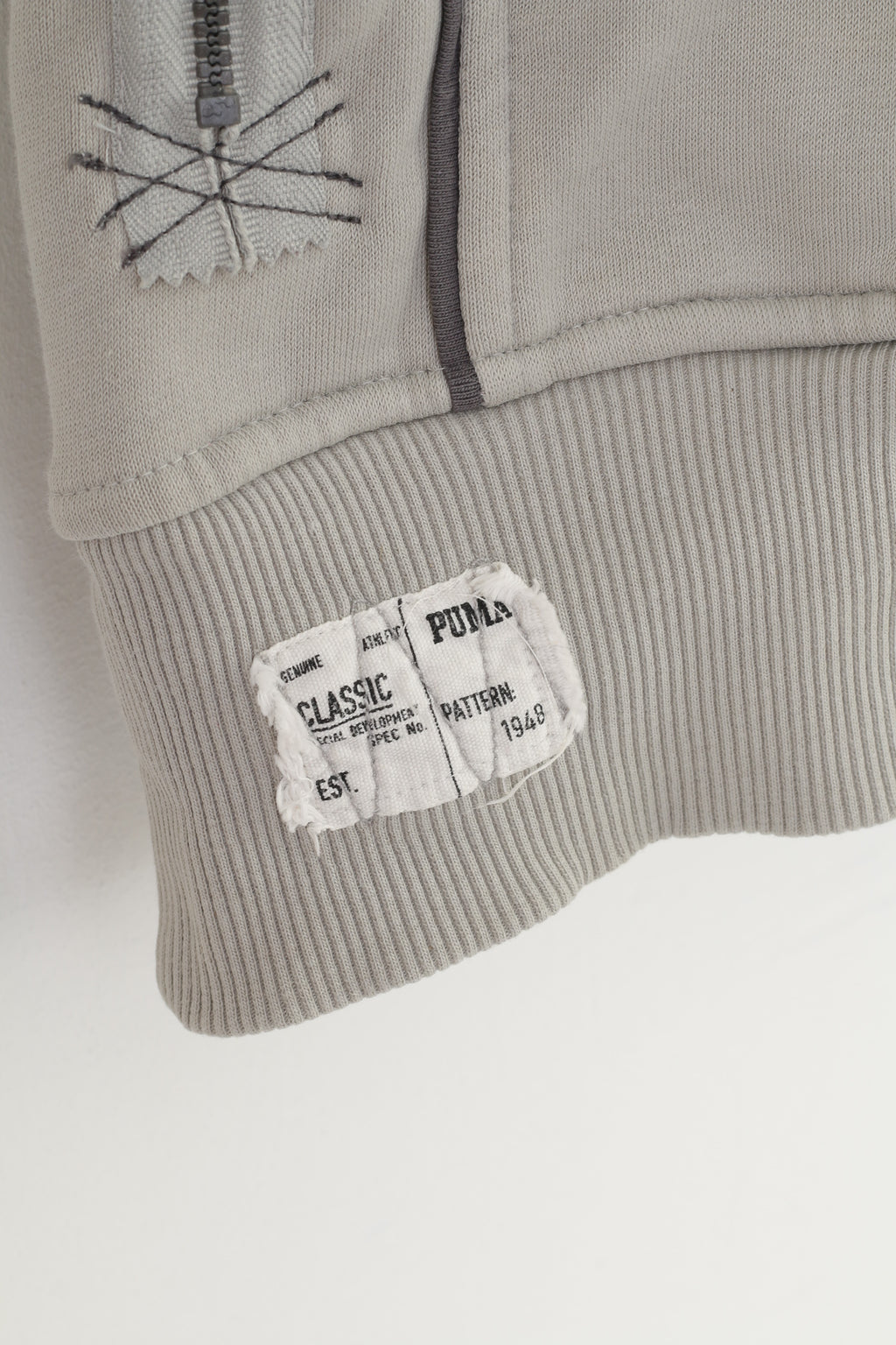 Puma Sweat-shirt XL pour femme Gris Fermeture éclair complète en coton avec poches d'entraînement vintage