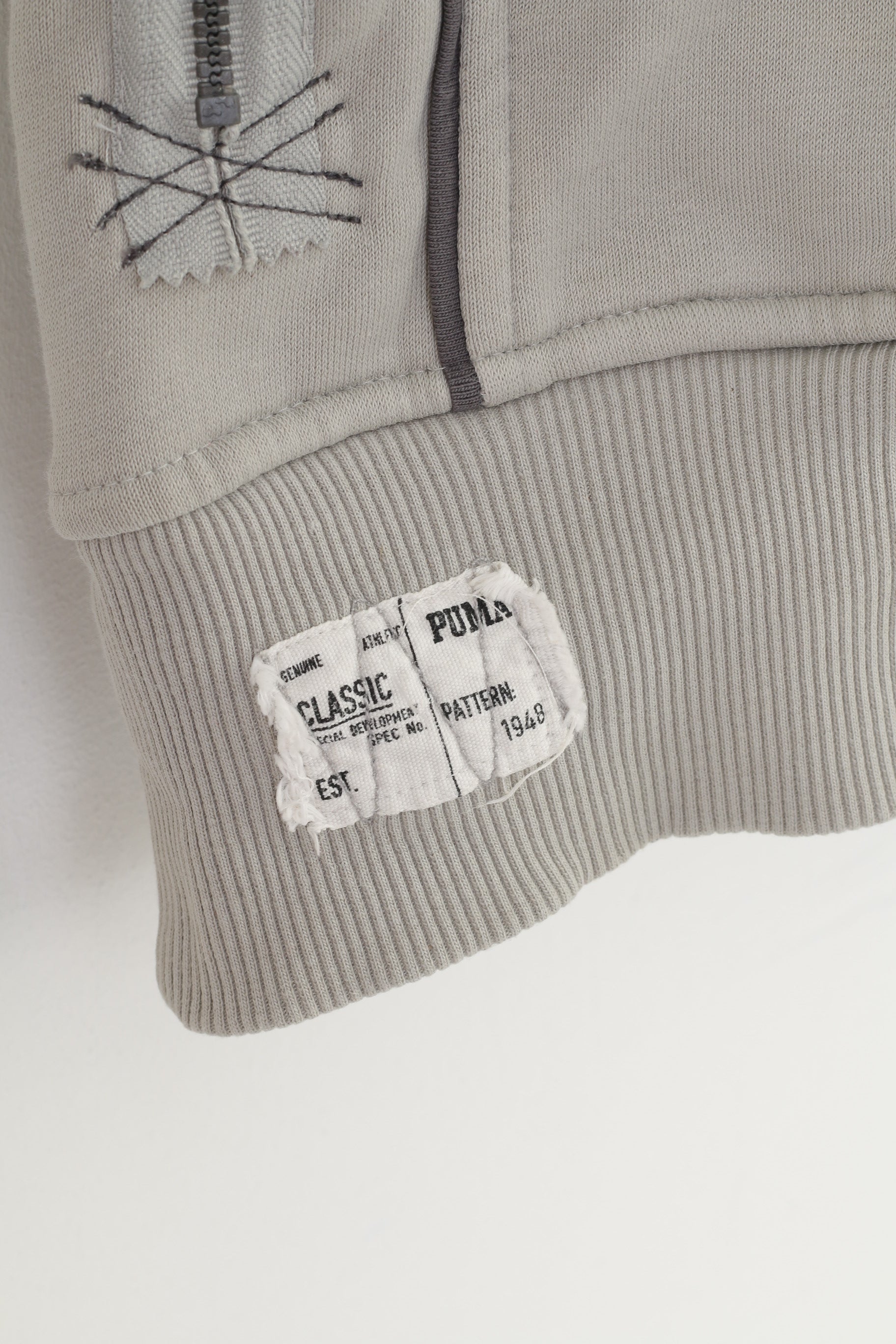 Puma Sweat-shirt XL pour femme Gris Fermeture éclair complète en coton avec poches d'entraînement vintage