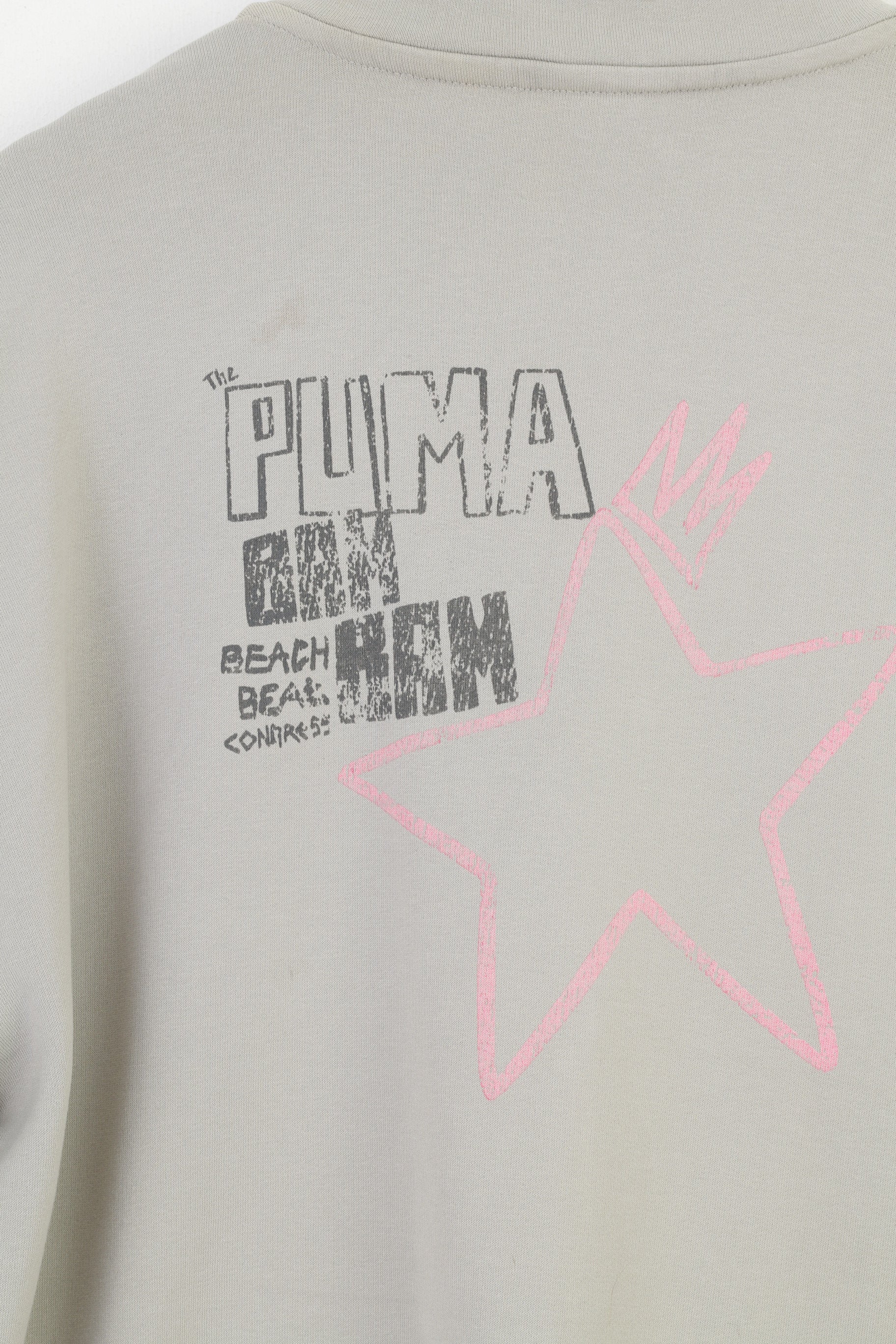 Puma Sweat-shirt XL pour femme Gris Fermeture éclair complète en coton avec poches d'entraînement vintage