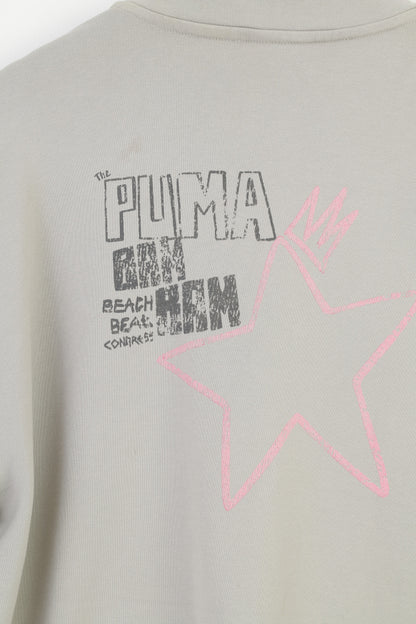 Felpa Puma XL da donna grigia con cerniera intera in cotone con tasche da allenamento vintage