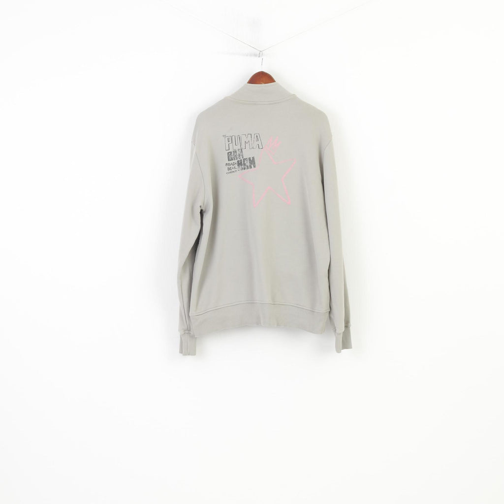 Puma Sweat-shirt XL pour femme Gris Fermeture éclair complète en coton avec poches d'entraînement vintage
