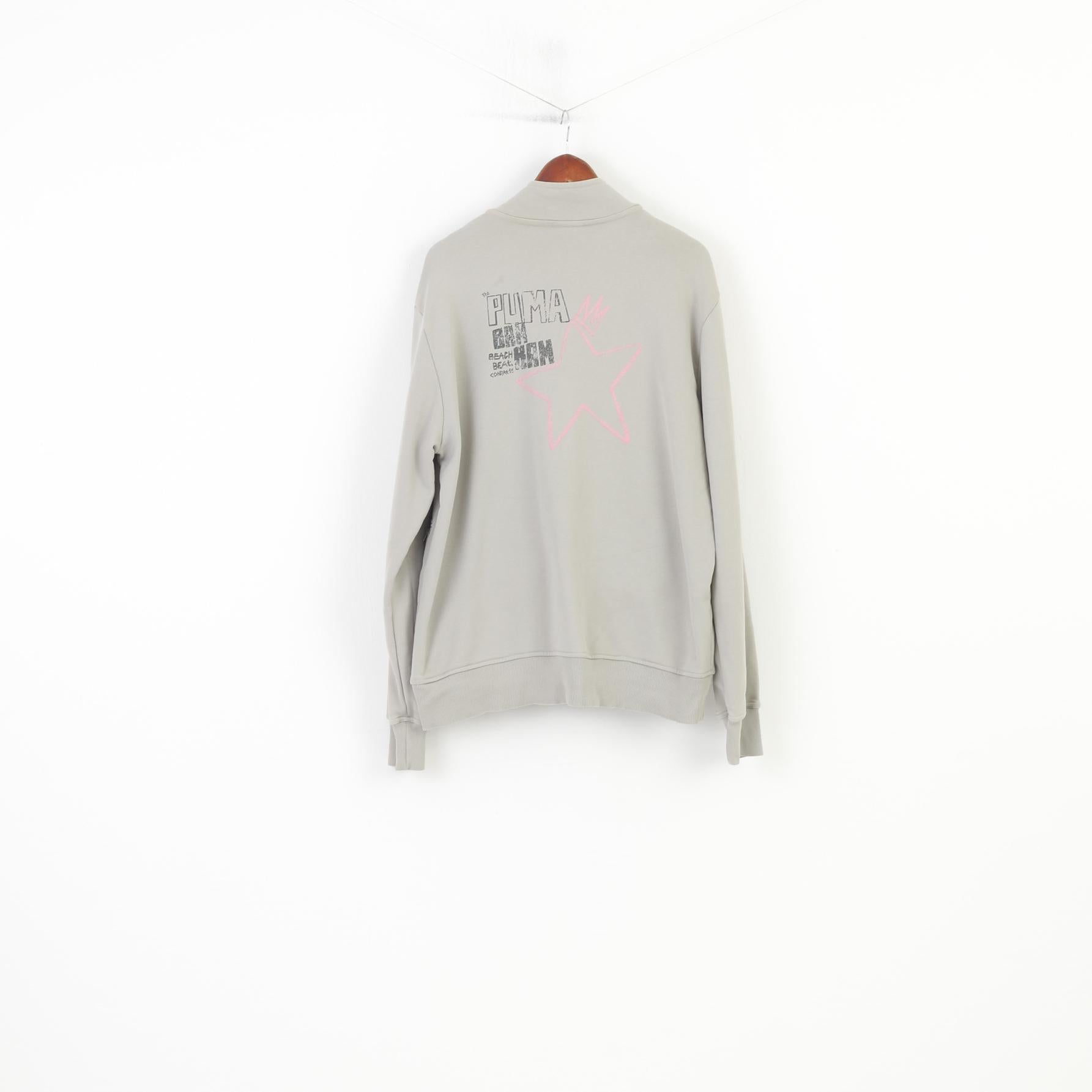 Puma Sweat-shirt XL pour femme Gris Fermeture éclair complète en coton avec poches d'entraînement vintage