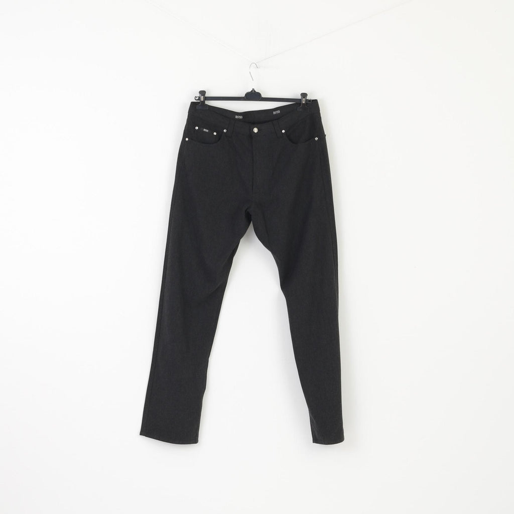 Hugo Boss Men 38 Trousers Charcoal Viscose Wool Blernd Vintage Alabama Pants