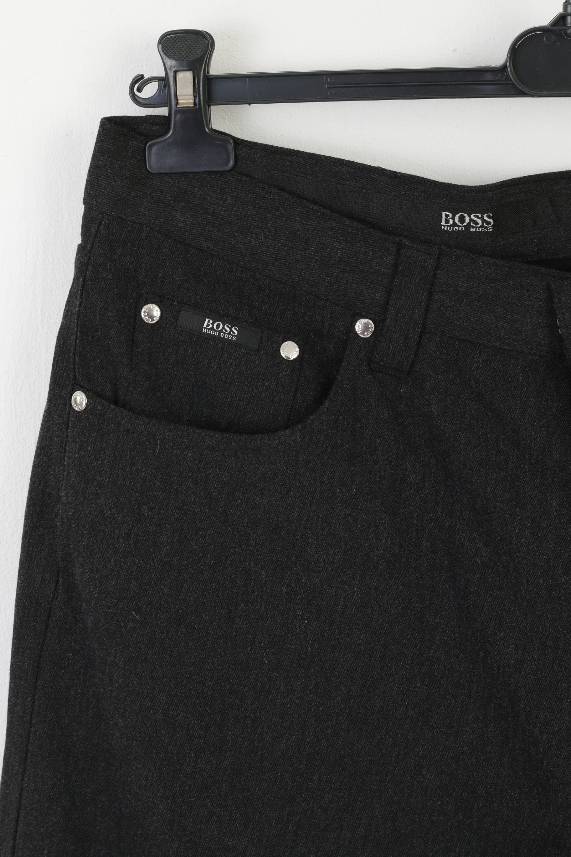 Pantaloni Hugo Boss Uomo 38 Pantaloni antracite in viscosa lana misto