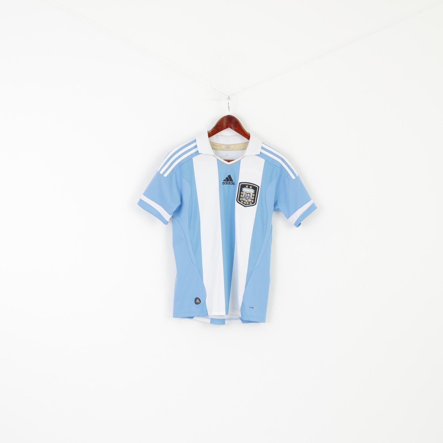 Adidas AFA Boys 14 age L Shirt Blue White Sport Training Argentine Football Jersey Top