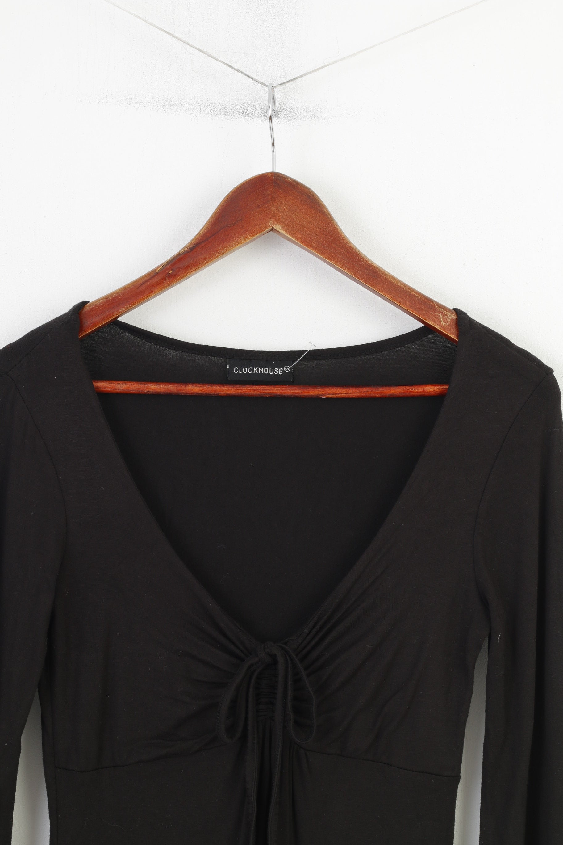 C&amp;A Clockhouse Femmes 40 M Mini Robe Col en V Manches Longues Noir Vintage Haut Élastique