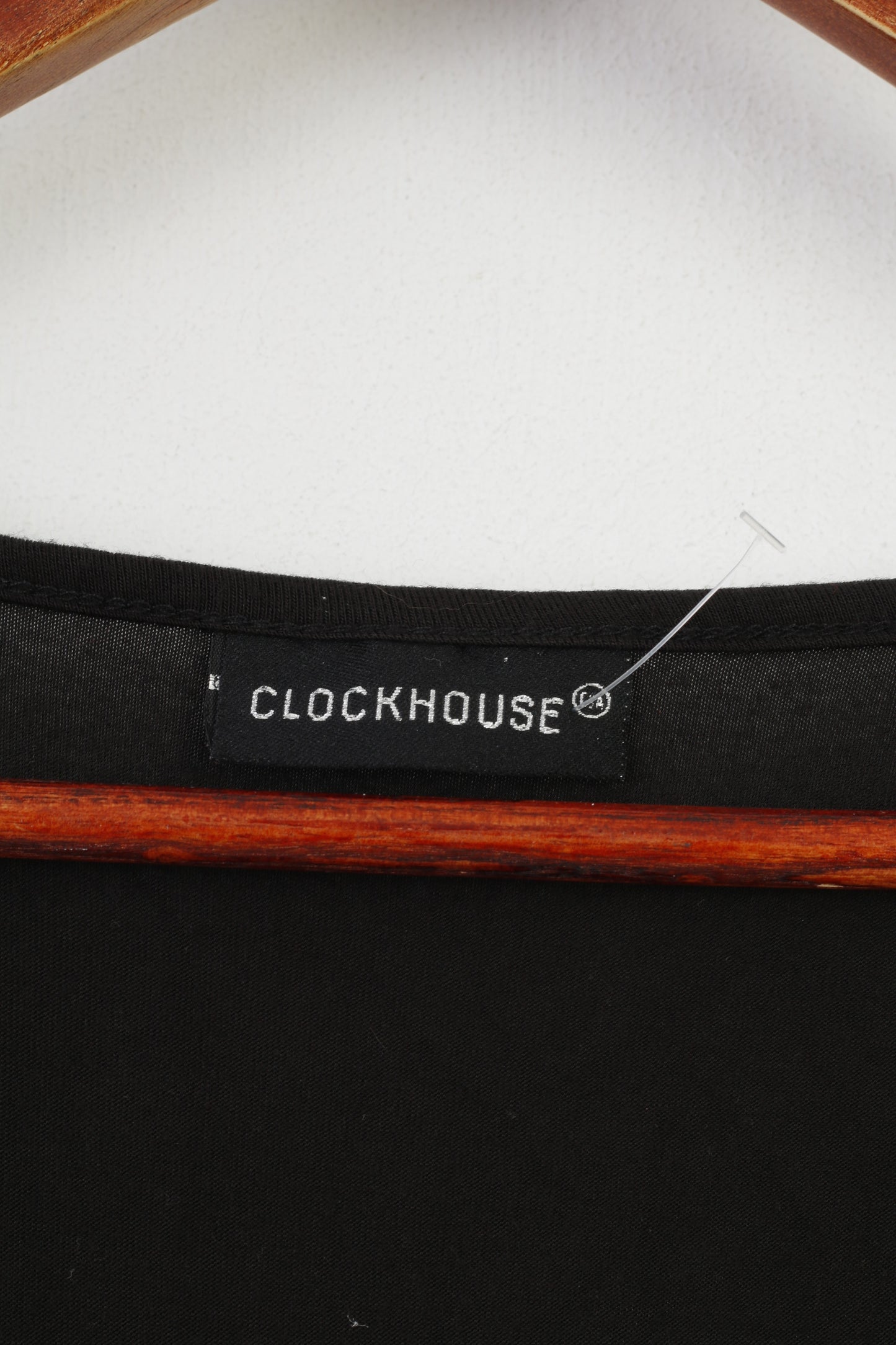 C&amp;A Clockhouse Femmes 40 M Mini Robe Col en V Manches Longues Noir Vintage Haut Élastique