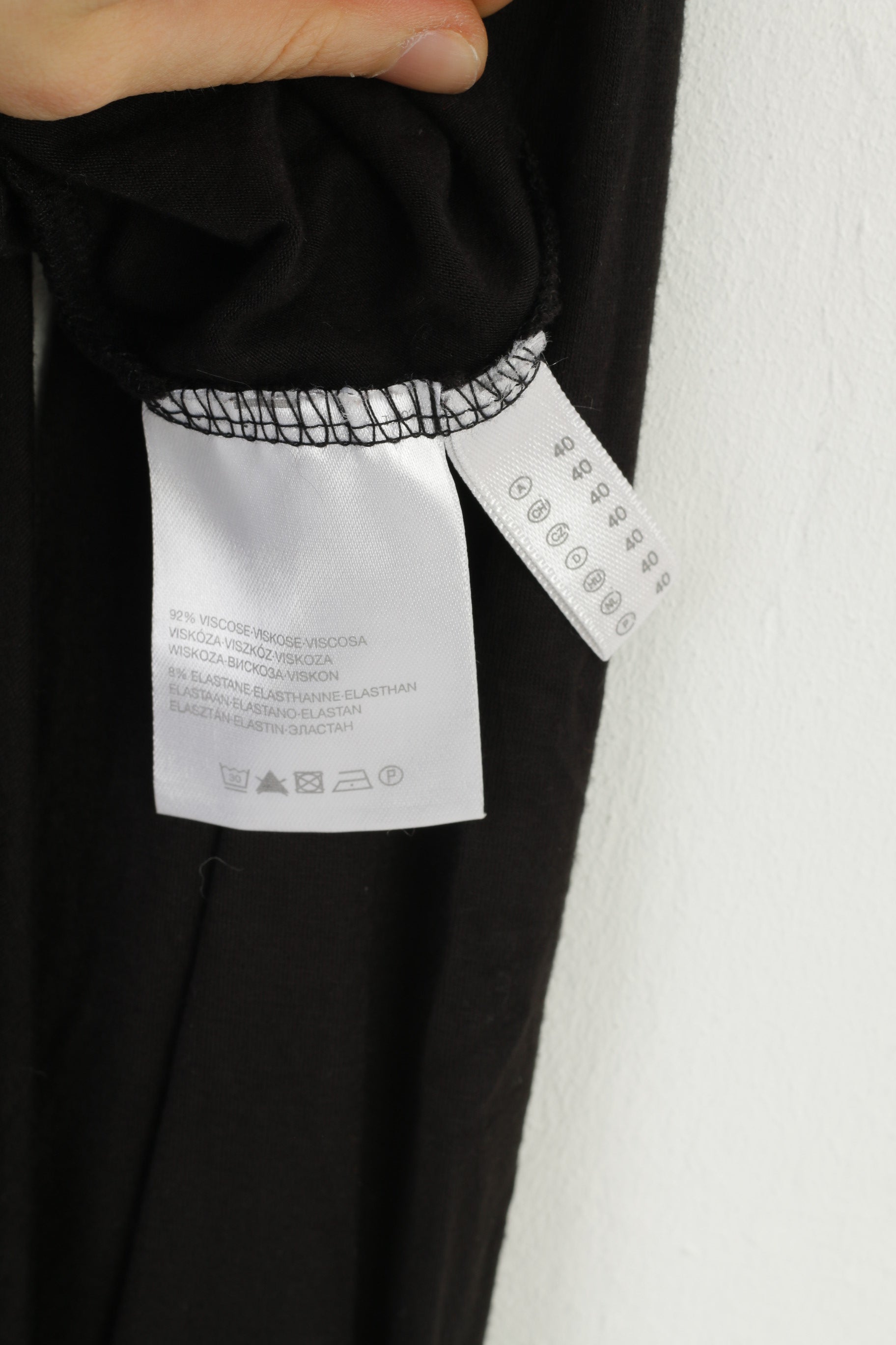 C&amp;A Clockhouse Femmes 40 M Mini Robe Col en V Manches Longues Noir Vintage Haut Élastique